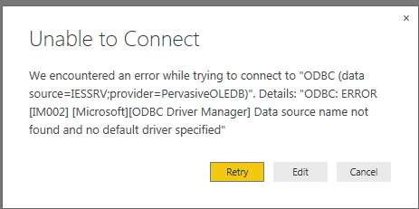 Solved: Pervasive SQL V11 Connection ODBC failed - Microsoft Fabric ...