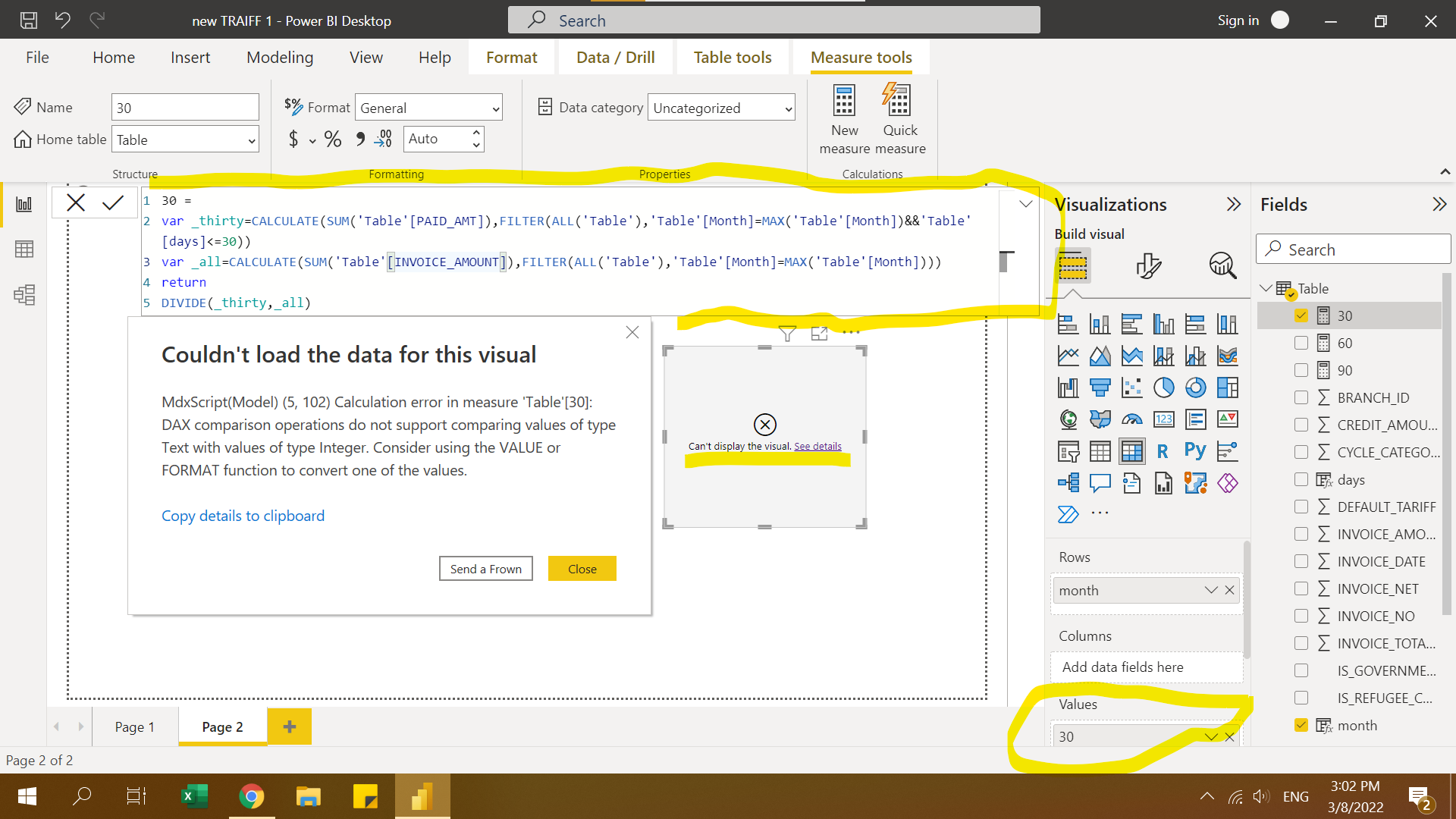 can't display the visual - matrix - Microsoft Fabric Community