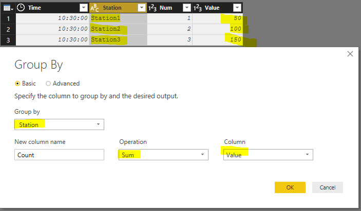 Select Operation and Value Column