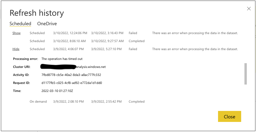 Scheduled refresh error - Microsoft Fabric Community