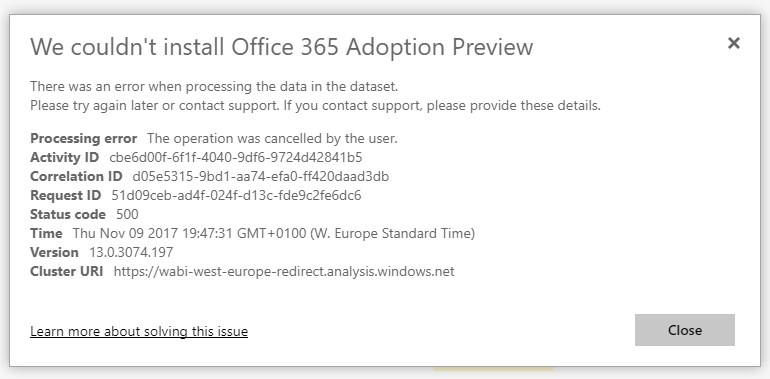 Issue after connecting Office 365 adoption preview... - Microsoft ...