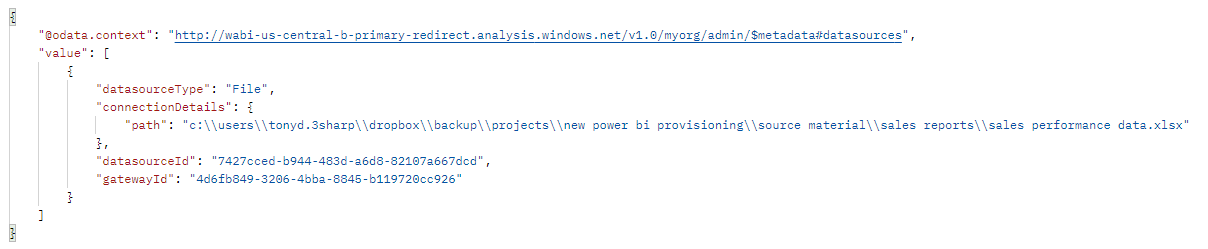 Power BI REST API - Datasets GetDatasourcesAsAdmin... - Microsoft ...