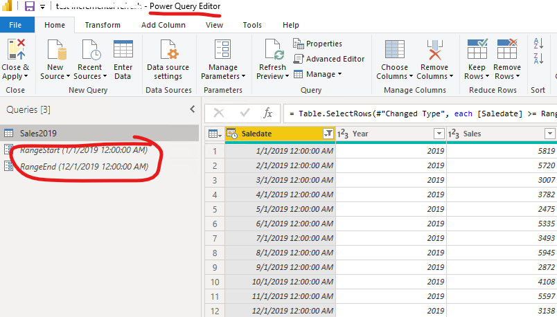 Parameters settings