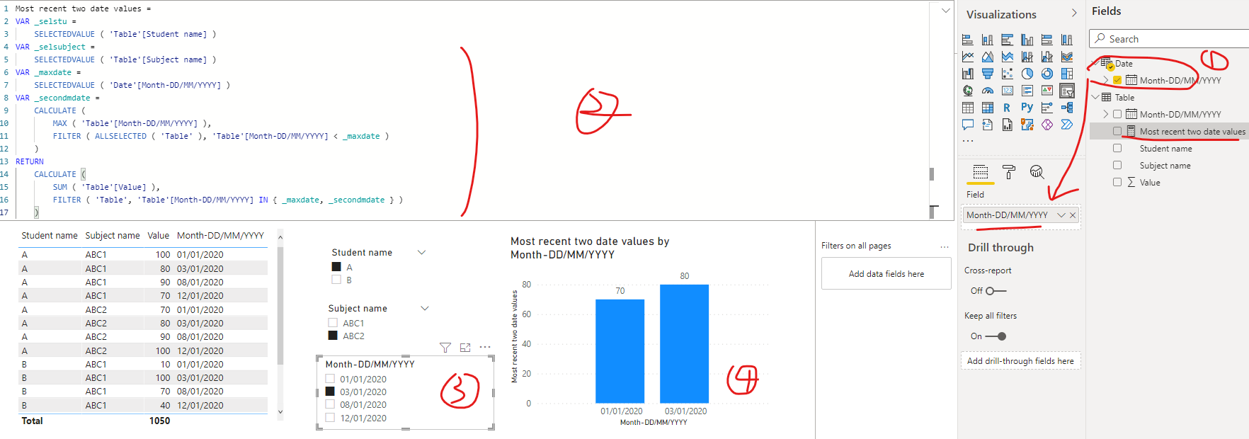 Solved: Column chart with most recent two date values - Microsoft ...