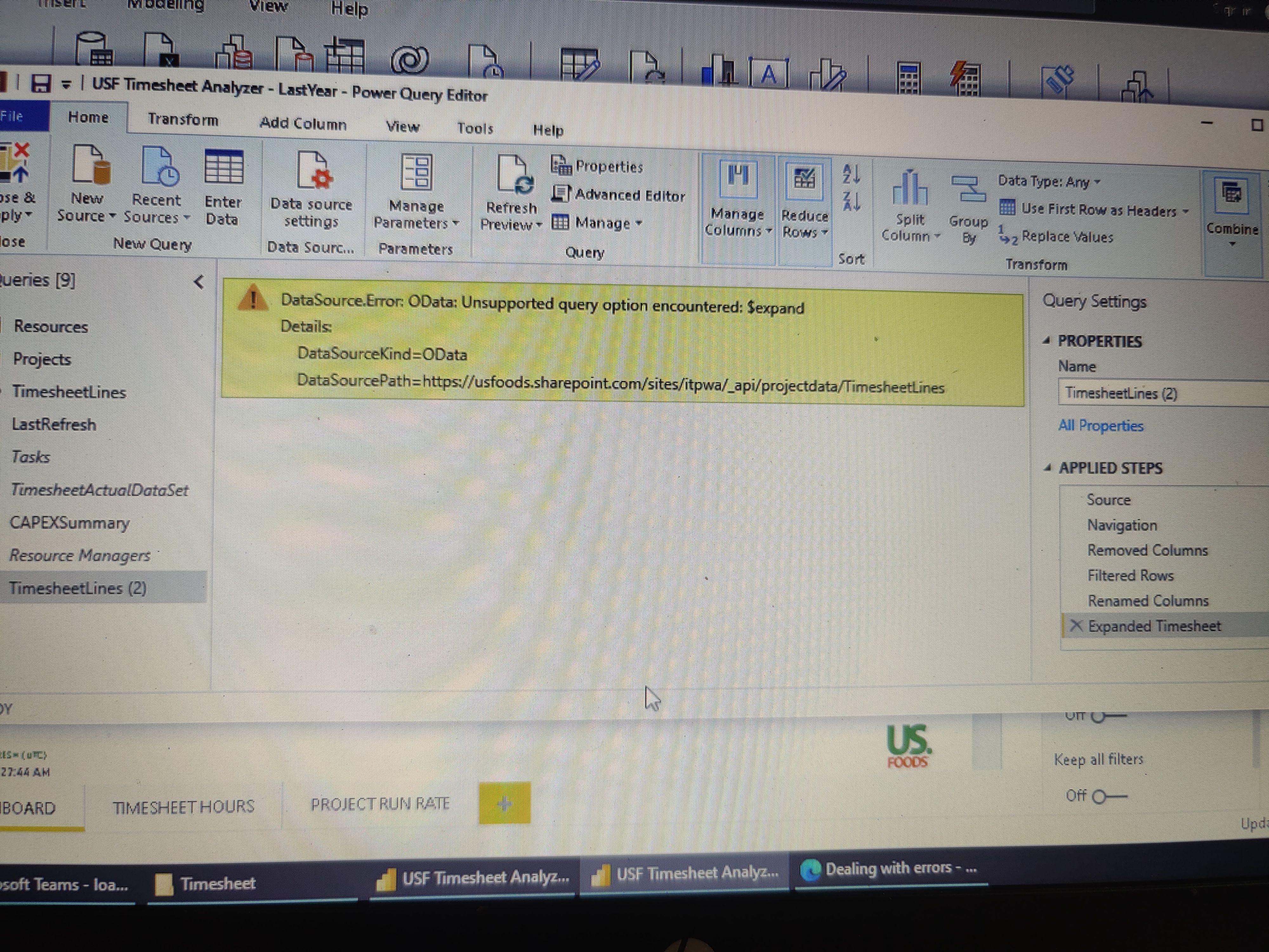 Solved: Datasource.Error:Odata: unsupported query option