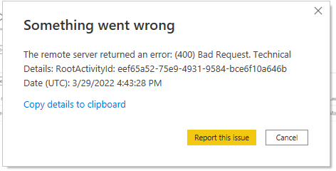 Power BI Dataset Make Changes to this Model 400 Er... - Microsoft ...