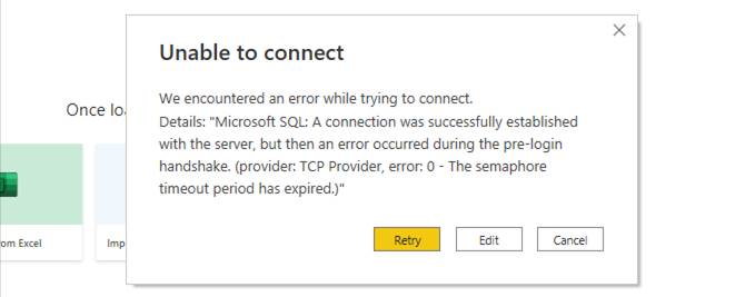 Solved: Error connecting to SQL server database - Microsoft Fabric ...