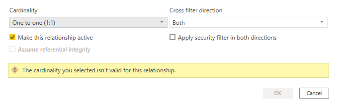 Solved: Can't make a one to one relation - Microsoft Fabric Community