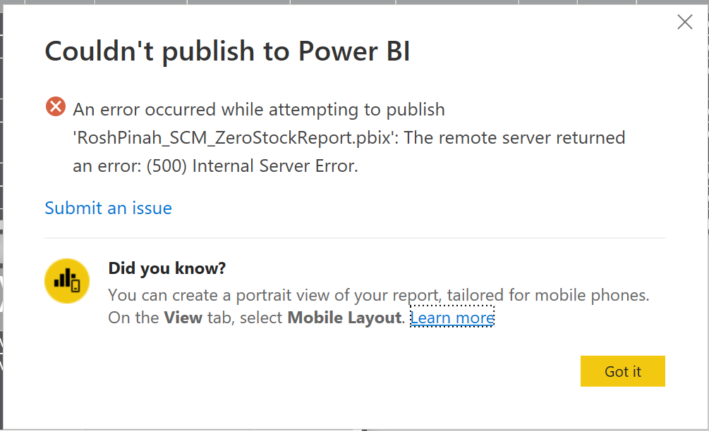 Errors when trying to publish to Workspace - Microsoft Fabric Community