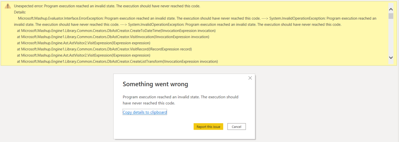 Program execution reached an invalid state - Microsoft Fabric Community