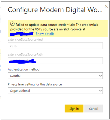 Credentials provided for the VSTS source are inval - Microsoft