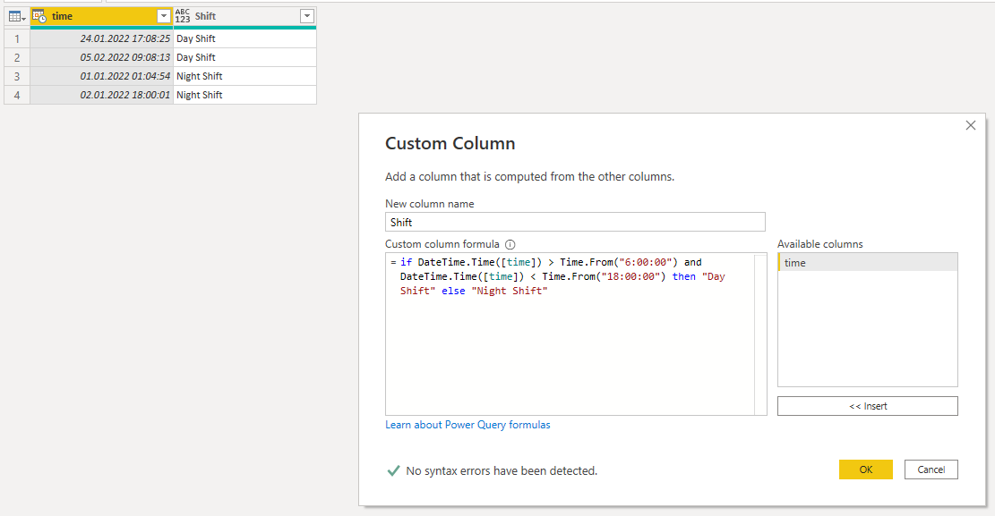 Solved: Determine Shift based on TimeStamp - Microsoft Fabric Community