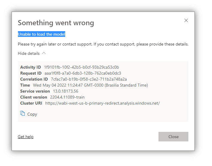 Power BI error - Unable to load the model - Microsoft Fabric Community