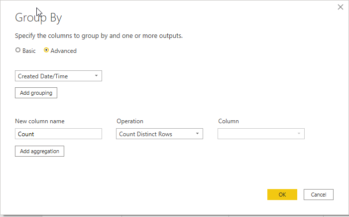 Solved: group by count distinct is grayed out - Microsoft Fabric Community