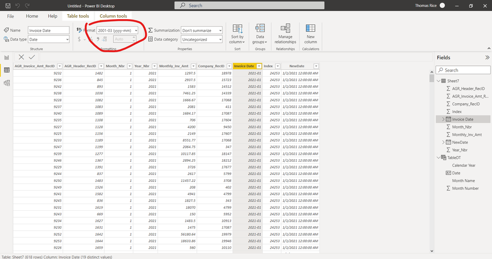 Invoice Date Column Format