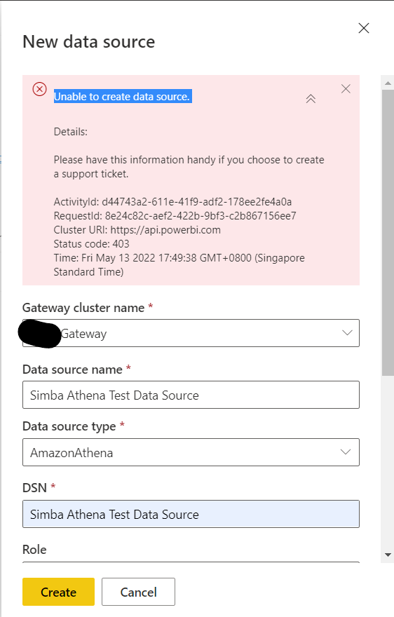 Unable to create data source - Microsoft Fabric Community