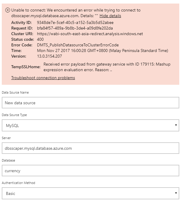 Solved: Unable to connect to MySQL PaaS - Microsoft Fabric Community