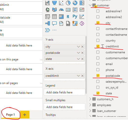 Above: Published Power BI report showing used page, table, and columns