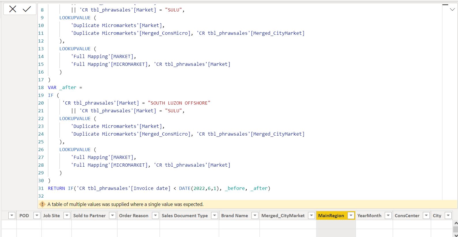 Solved: Why it says a table of multiple values was supplie ...