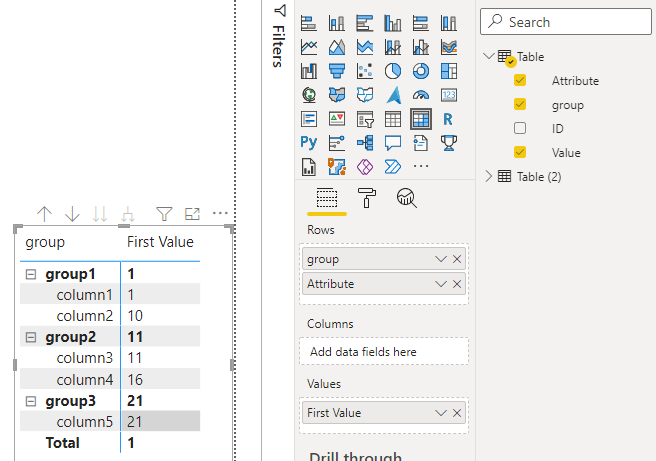 Solved: Grouping colums to expand in a Matrix - Microsoft Fabric Community