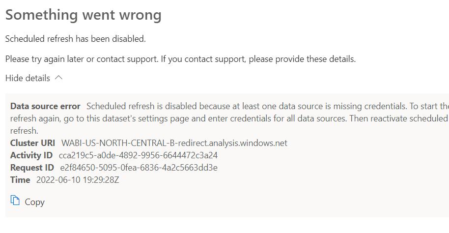 Solved: Problem with daily scheduled refresh. Says data s ...