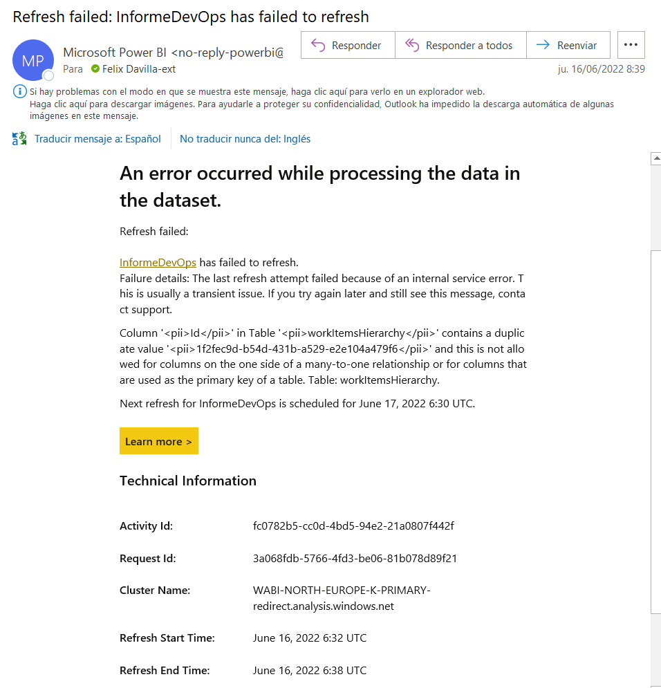 Failed to update a Report with DevOps data - Microsoft Fabric Community