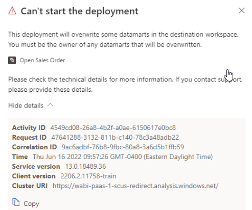 Datamart deployment failure - Microsoft Fabric Community