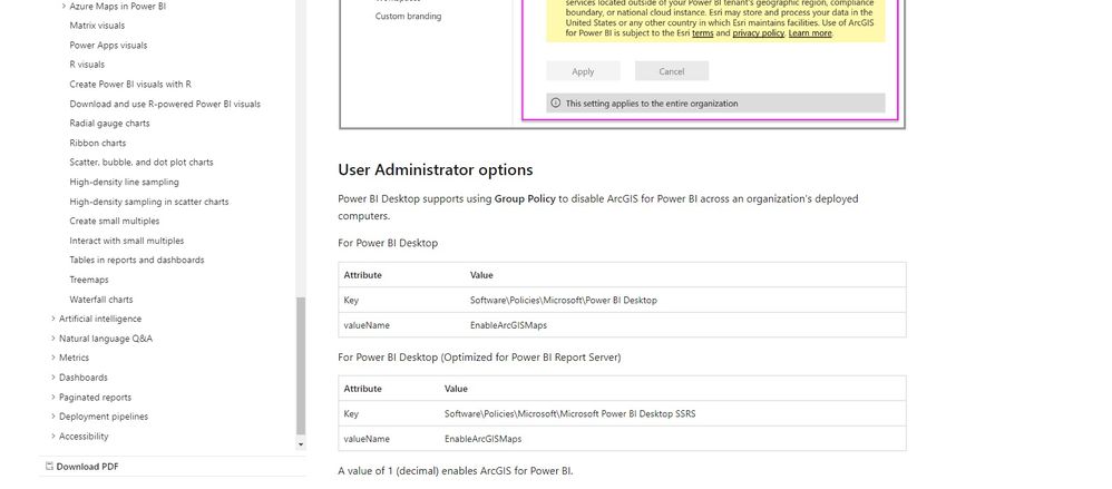 Organizational admin settings  for PowerBI desktop