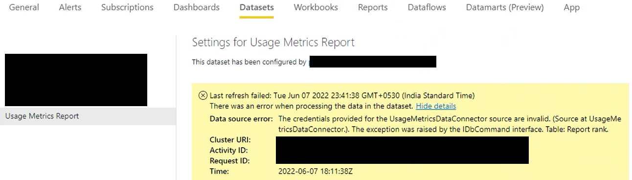 Solved: Workspace usge metrics report not refreshing - Microsoft Fabric ...