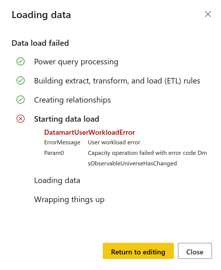 Datamart broken after transforming data - Microsoft Fabric Community