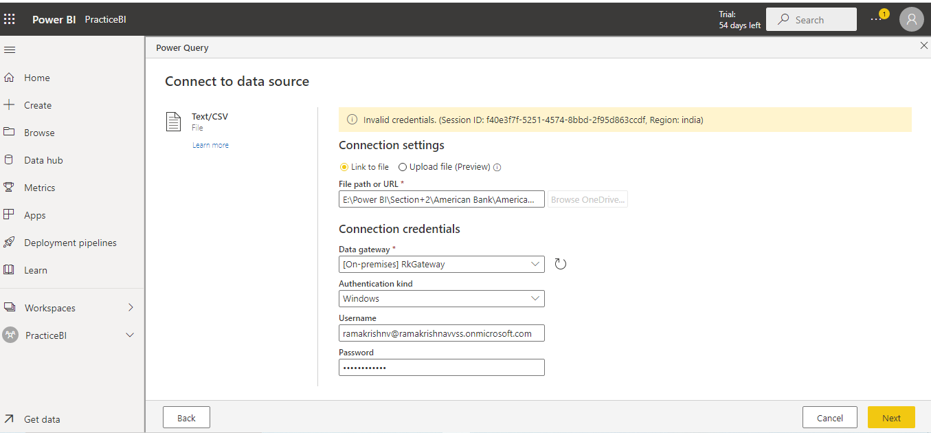 Error while connecting to data source - Data Gatew... - Microsoft ...