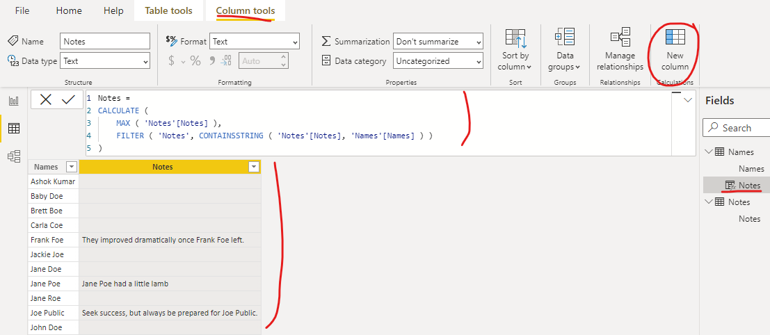 Solved: Matching column of names to column of notes - Microsoft Fabric ...