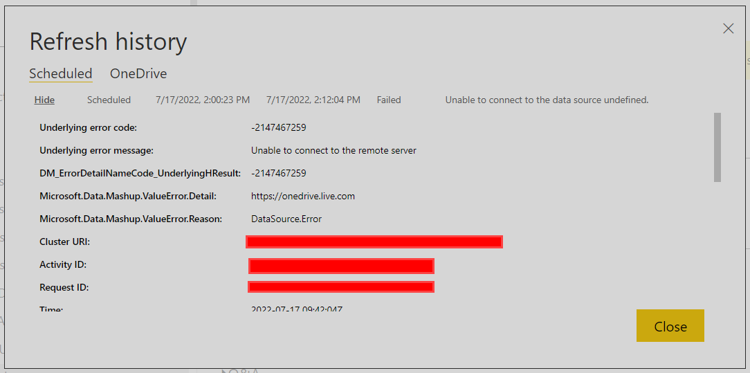 Report refresh failure with OneDrive connection - Microsoft Fabric ...