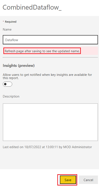 Changing dataflow name not working - Microsoft Fabric Community