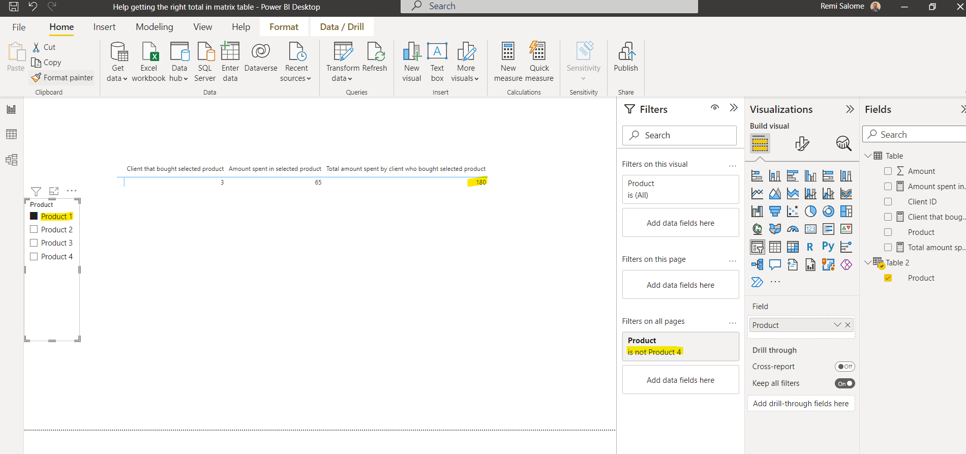 Solved: Help getting the right total in matrix table - Microsoft Fabric ...
