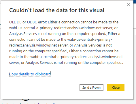 Solved: Error loading visual - OLE or ODBC error - Microsoft Fabric ...
