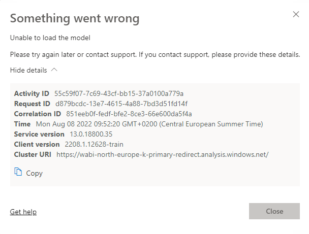 Unable to load the model - Microsoft Fabric Community