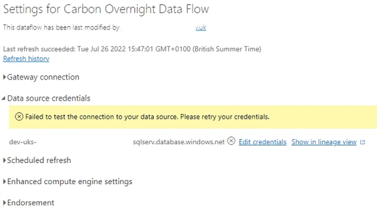 DataFlow issue when Taking Over (Failed to Update ... - Microsoft ...