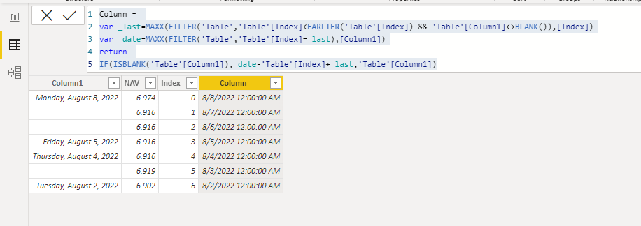 Solved: Get last value in date column - Microsoft Fabric Community