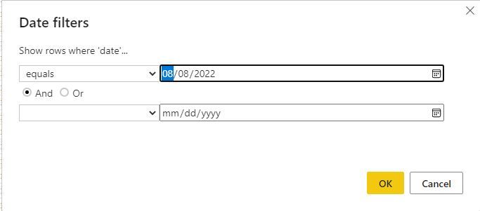 date filter equals