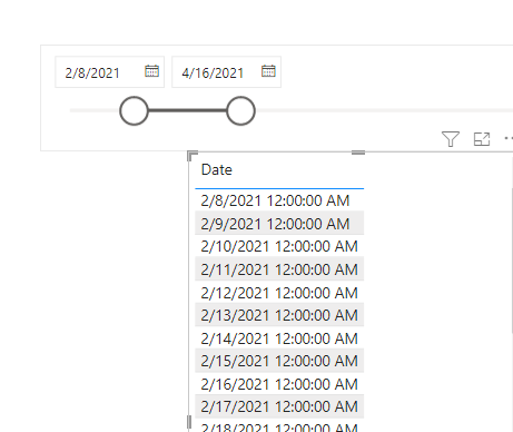 Solved: Table from selected dates from slicer - Microsoft Fabric Community