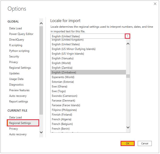 Regional settings for PBIX file