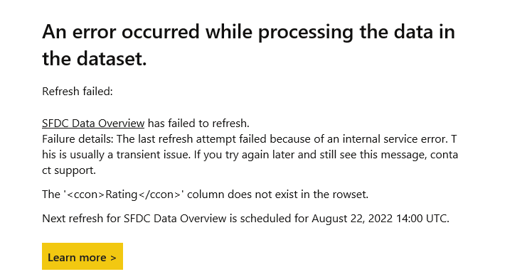 An error occurred while processing the data in the... - Microsoft ...