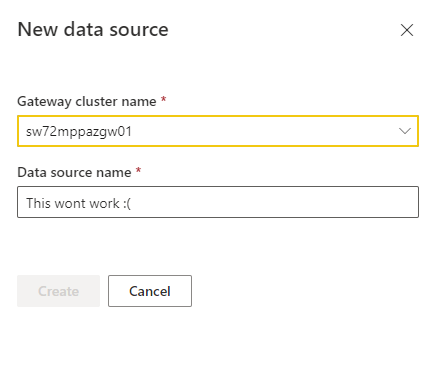 Trouble adding new data source to gateway - Microsoft Fabric Community
