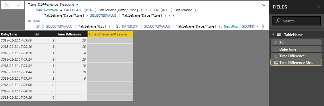 Solved: Time difference between next row - Microsoft Fabric Community