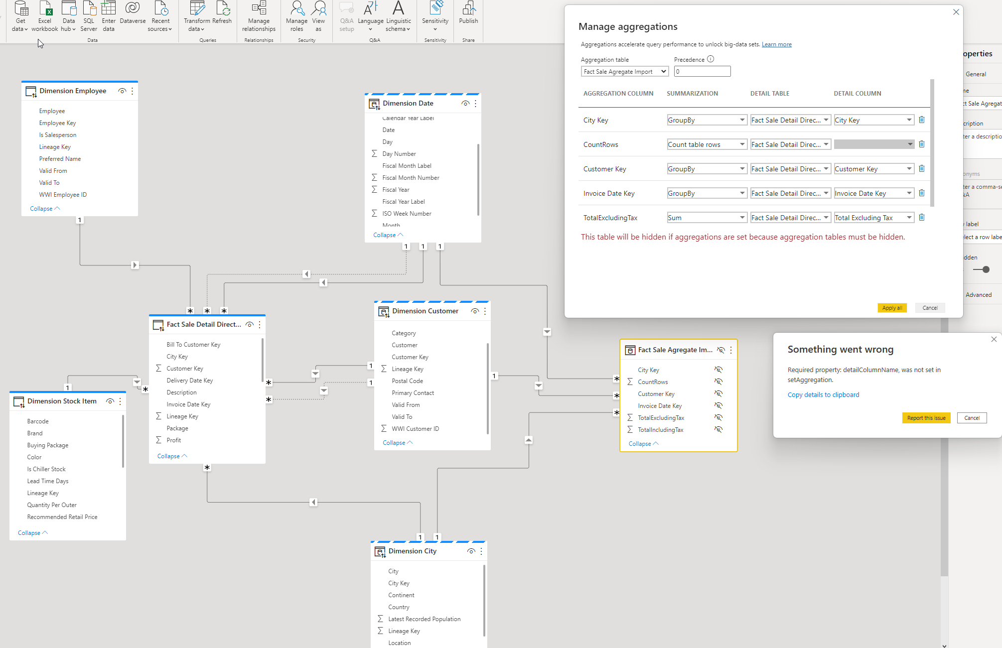 Manage aggregations Error Count Table Rows : detai... - Microsoft ...