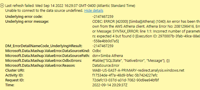 Unable to refresh aws data source - Microsoft Fabric Community