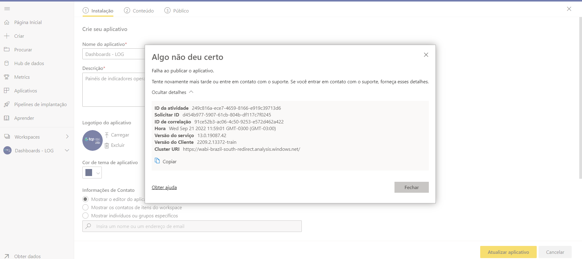 Failed to update application - Microsoft Fabric Community