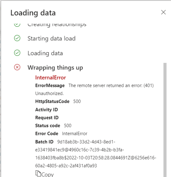 Datamart Internal Error 500 when using dataflow - Microsoft Fabric ...