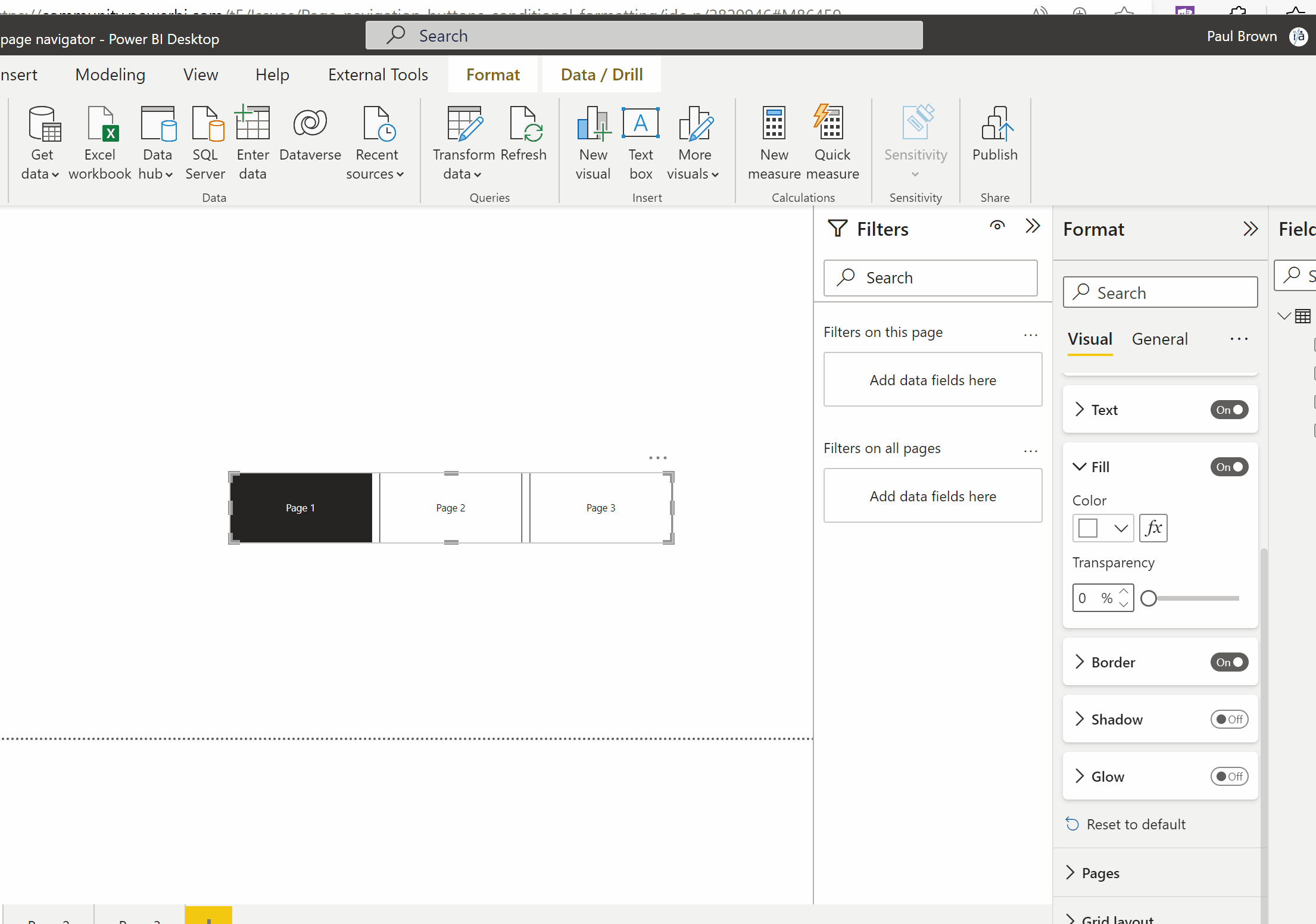 Page navigation buttons conditional formatting - Microsoft Fabric Community